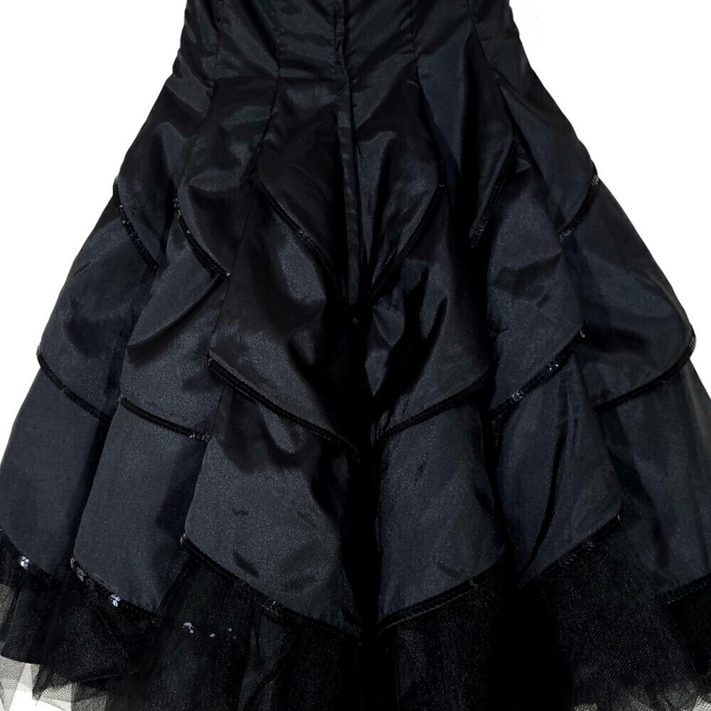 NEW Betsey Johnson Dahlia Whimsigoth Ruffle Tier Mini Dress Sequin Black Satin 8 - Picture 8 of 11